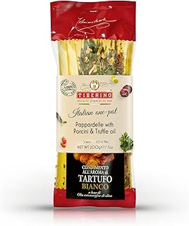 Tiberino's Real Italian Meals Pappardelle with Porcini & Truffle Oil, Imported from Italy - 100% Natural, 7 oz, 1 Pan Cooking, No Straining Required, Cooks in Minutes, No Additional Ingredients Needed