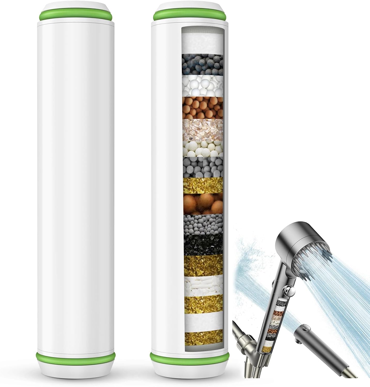 Shower Filter for Handheld Shower Head, 2 Pack 18 Stage Replacement Filters for Hard Water Remove Chlorine and Harmful Substances