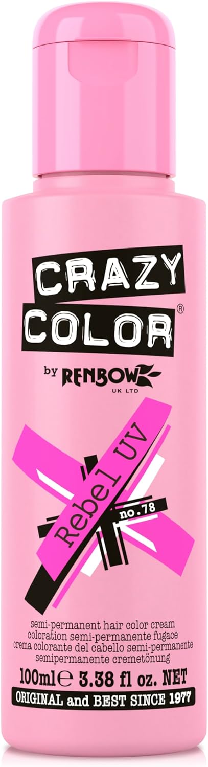 Crazy Color Neon Rebel UV Semi-Permanent Hair Dye. Highly Pigmented Glow up Neon Pink Conditioning & Oil Nourishing Vegan Formula | No Bleach or Ammonia | 100ml