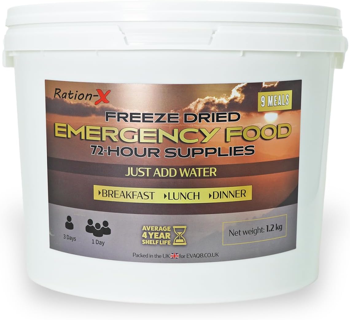 Ration-X 9 Meal Emergency Food Kit | Freeze Dried | 48-Month Shelf Life | Just Add Water | Family & Individual Emergency Preparedness | Survival Rations | 4 Flavours