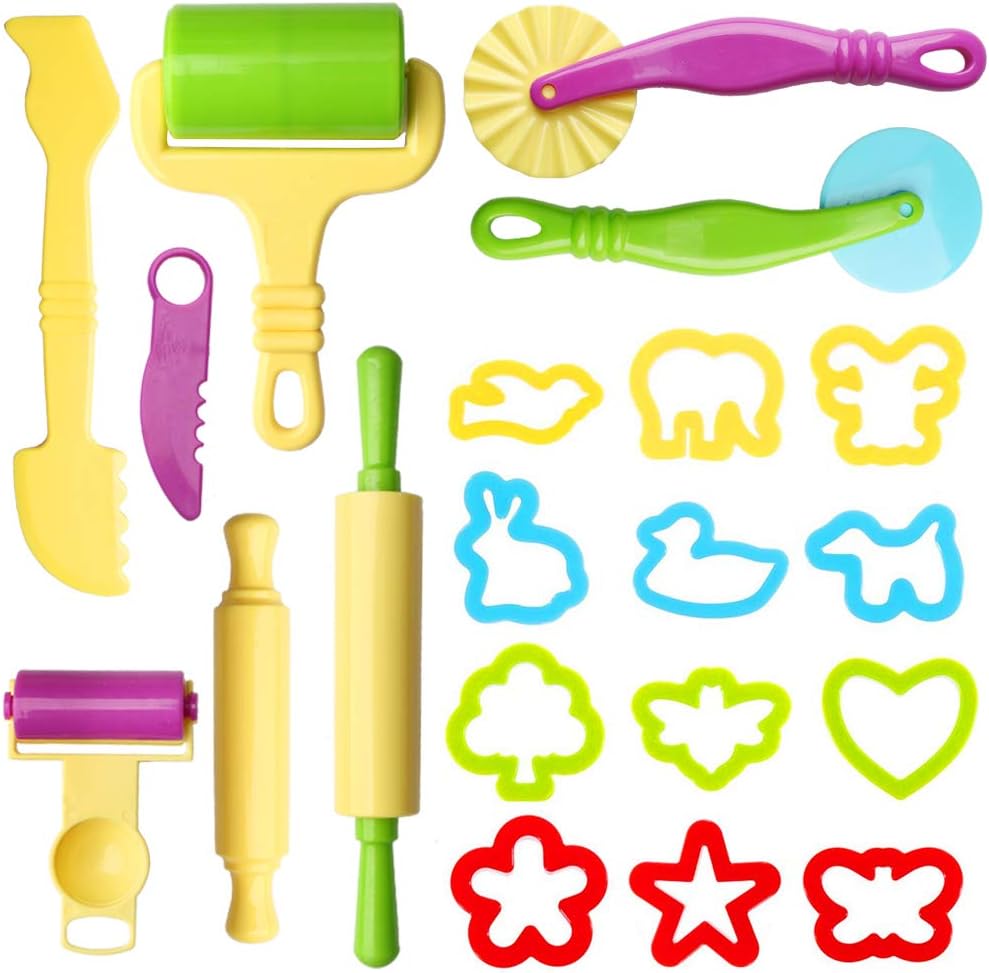 nuoshen 20 Pcs Clay Dough Tool Kit, Plastic DIY Clay Dough Modelling Tools Set Rollers and Cutters for Kids(Random Color)