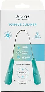 DrTung’s Stainless Tongue Scraper - Tongue Cleaner for Adults, Kids, Helps Freshens Breath, Easy to Use Comfort Grip Handle, Comes with Fabric Travel Pouch - Stainless Steel Tongue Scrapers, (1 Count)