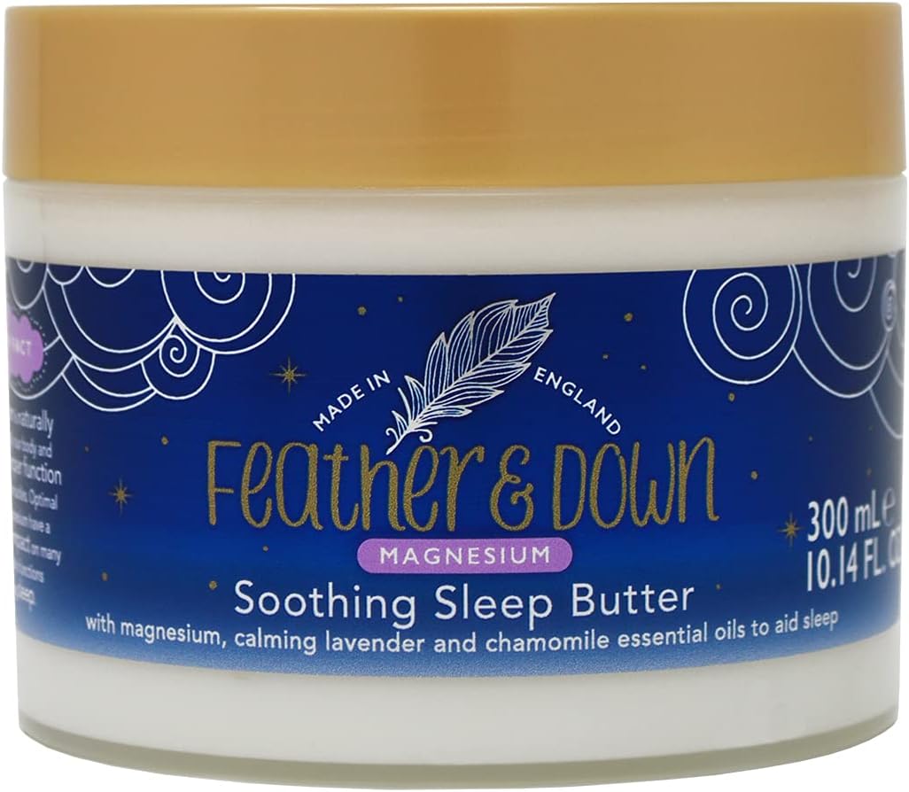 Feather & Down Magnesium Soothing Sleep Butter (300ml) - With Magnesium, Calming Lavender & Chamomile Essential Oils To Aid Sleep. Vegan Friendly & Cruelty Free.