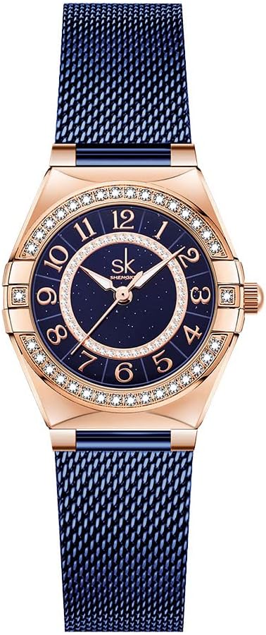 SHENGKE SK Ladies Easy Read Watch with Arabic Numerals Crystal Diamond Women Dress Watches Water Resistant