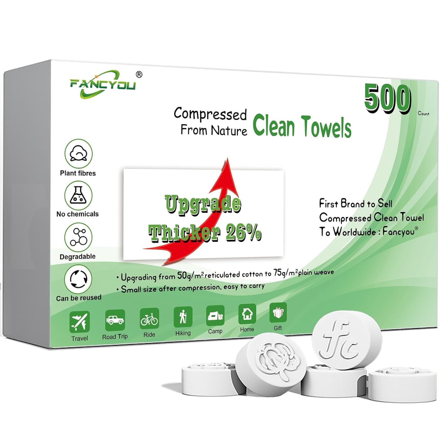 Compressed Disposable Face Towel Kit, Thicken Facial Cleansing Cloths Towelettes,Compact Portable Wash Cotton Wipes Tablets Coin Tissues for Beauty Salon Personal Care Travel(500 PCS White)