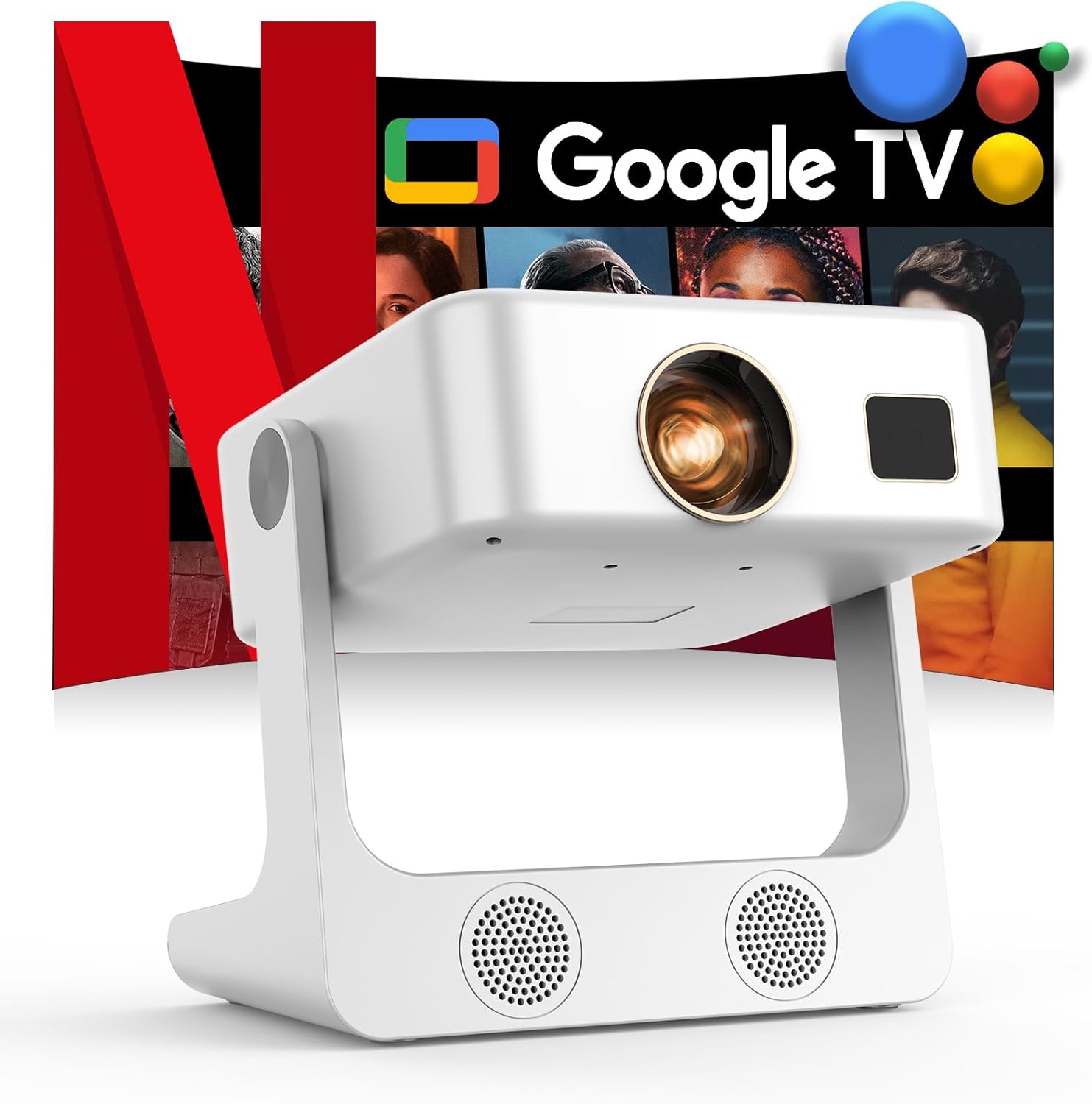 Outdoor-Projector-4K [1200 ANSI/with Google TV/Voice Control] Smart Projector with WiFi6 and Bluetooth, 10,000+ Apps, Portable Proyector with Netflix, Sovboi 1080P Audio Phone Movie Home [180° Stand]