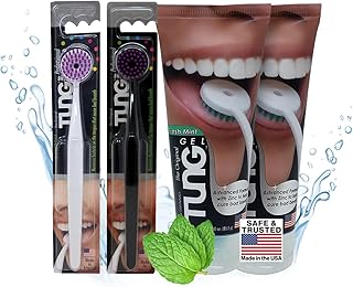 Tung Tongue Brush & Gel Kit | Tongue Cleaner for Adults | Tongue Scraper to Fight Bad Breath and Halitosis | Mouth Odor Eliminator | Fresh Mint | Made in America (Set of 2)