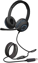 Cyber Acoustics Stereo USB Headset (AC-5008A), in-line Controls for Volume & Mic Mute, Adjustable Mic Boom for PC & Mac, Perfect for Classroom or Home