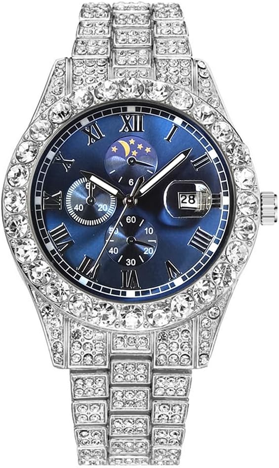 Mens Diamond Watch Bling Iced-Out Luminous Analog Watches