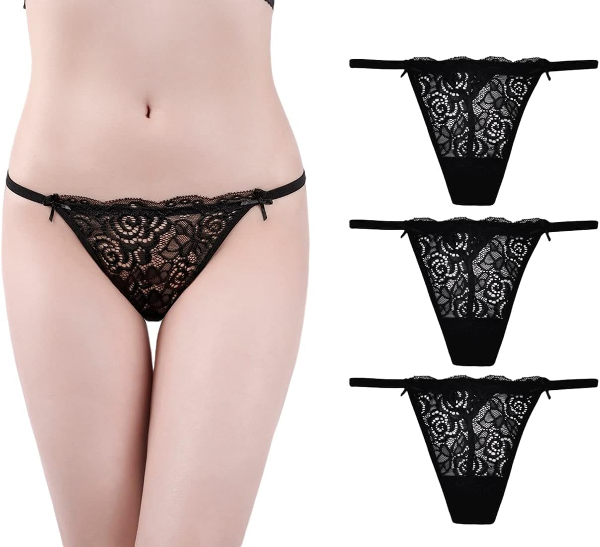 marysgift 3 Pack Lace Thongs for Women Ladies Knickers Underwear G-Strings