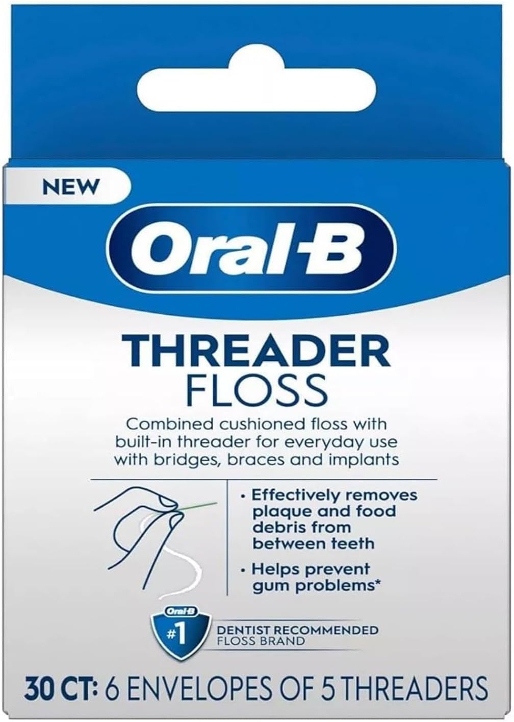 Oral-B Threader Floss, 30-Count: 6 envelopes of 5 threaders (Value Pack of 3)