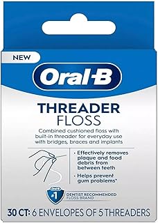 Oral-B Threader Floss, 30-Count: 6 envelopes of 5 threaders (Value Pack of 3)