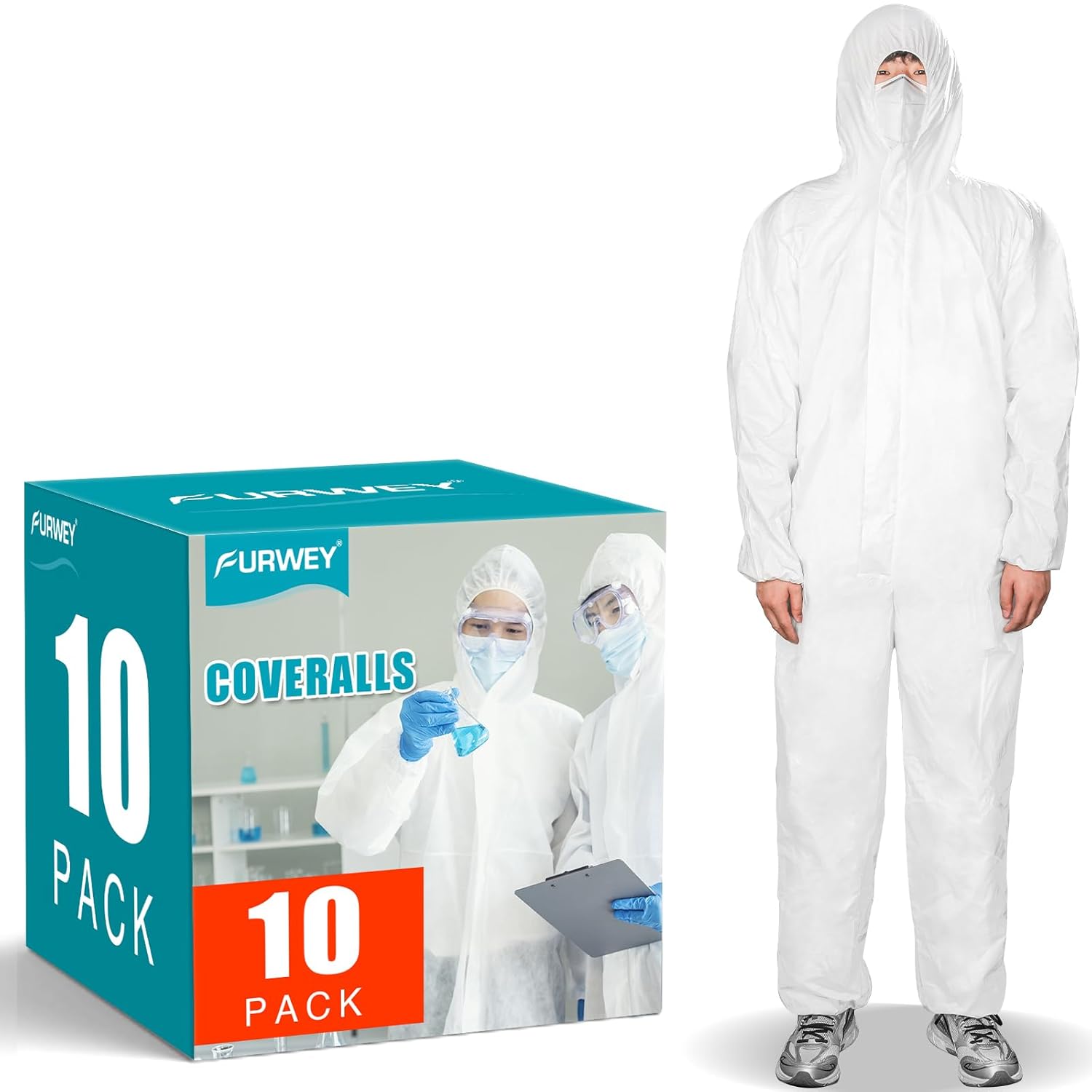 Hazmat Suits 10 Pack Disposable Protective Coveralls, Heavy Duty Full Body Painters Suit for Men & Women with Elastic Wrists, Ankles and Hood, Available in 6 sizes-3X-Large