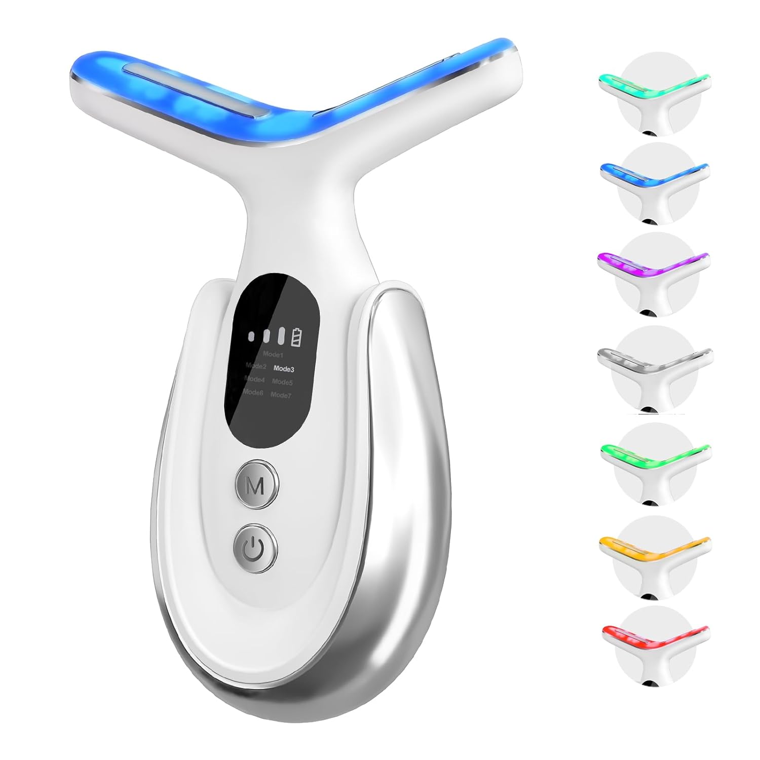 Neck Face Massager, 7-in-1 Portable Facial Massager for Enhanced Face, Neck and Shoulder Care with Vibrating and Warming Function，White