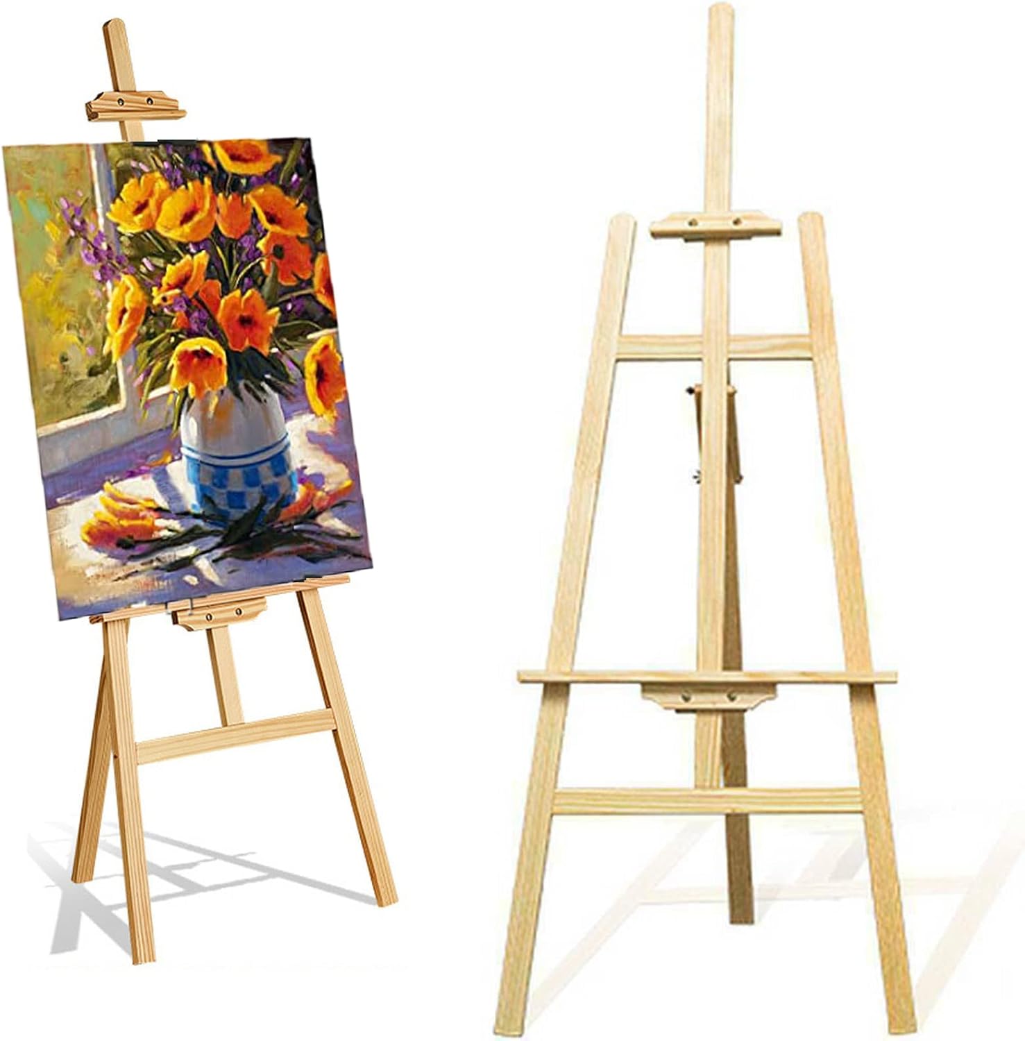Artist Easel, Wooden A-Frame Easel Stand, Studio Easel 1.5M Adjustable Drawing Painting Holder, Canvas Stand Portable Easel Art Stand for Painting Sketch Wedding Display Exhibition, Easy to Assemble