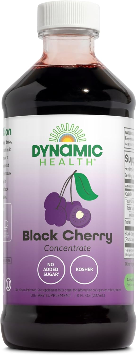 Dynamic Health Pure Black Cherry Unsweetened 100% Juice Concentrate, No Additives or Preservatives, Antioxidant, 8oz (Packaging Varies)