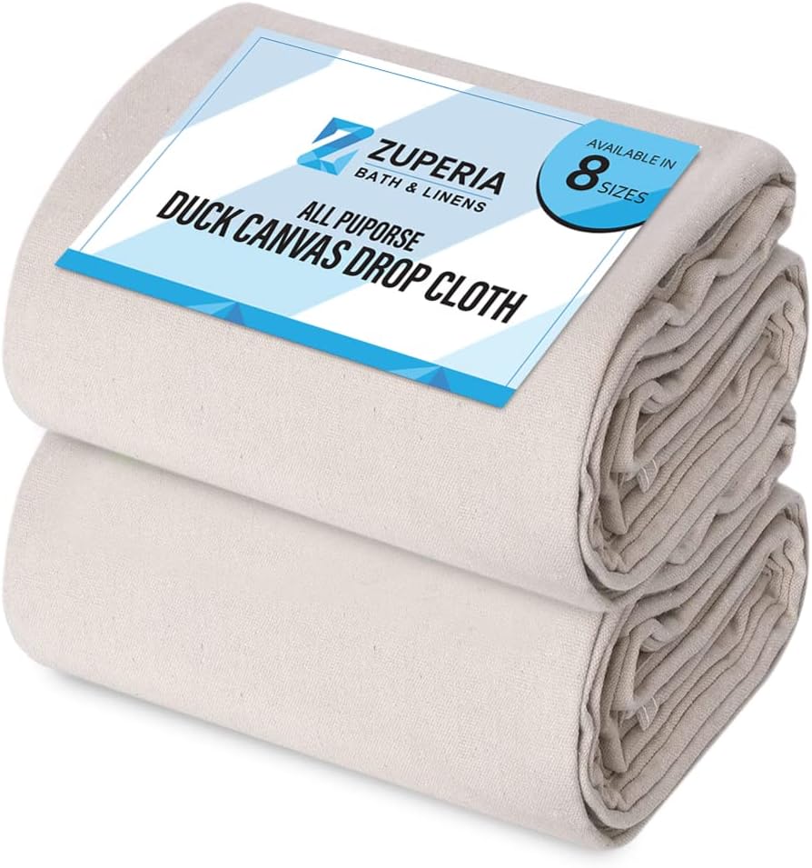 ZUPERIA Canvas Drop Cloth (Size 4 x 15 Feet - Pack of 2) - Pure Cotton Painters Drop Cloth for Painting, Furniture & Floor Protection - All Purpose Thick Canvas tarp with Double Stitched Edges