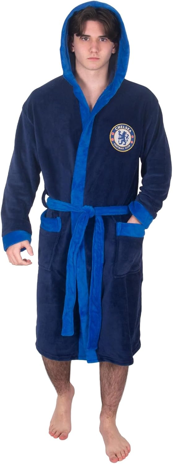 Chelsea Mens Dressing Gown Robe Hooded Fleece OFFICIAL Football Gift
