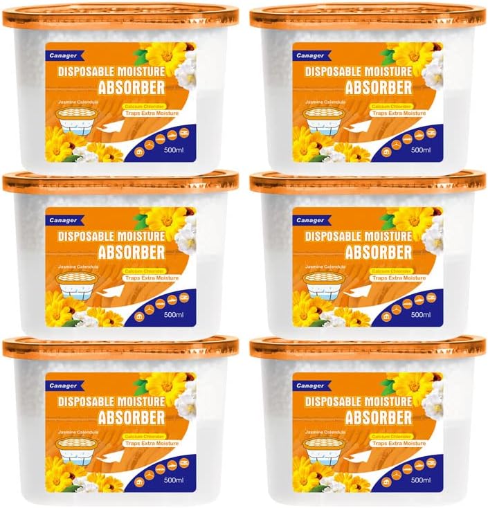 CANAGER Moisture Absorber Box - 6 Packs, 12.5 oz Cup, Jasmine Calendula, Odor Eliminator and Dehumidifier for Closet, Bedroom and Kitchen.