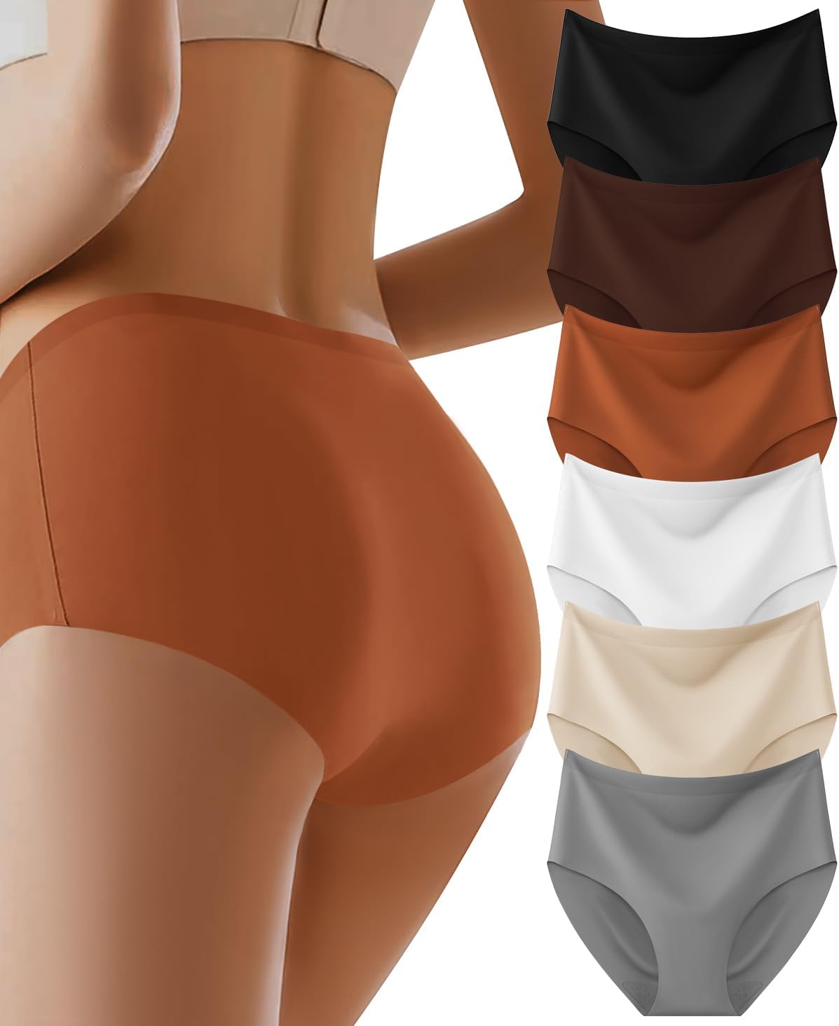 Womens Underwear Full Coverage No Show High Waisted Seamless Ladies Panties 6 Pack