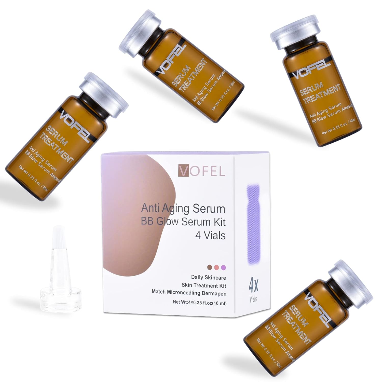 VOFEL Anti Aging Serum with Hyaluronic Acid for Microneedling Serum BB Glow Starter Kit Serum Ampoules for Face 0.35 oz 4 Vials