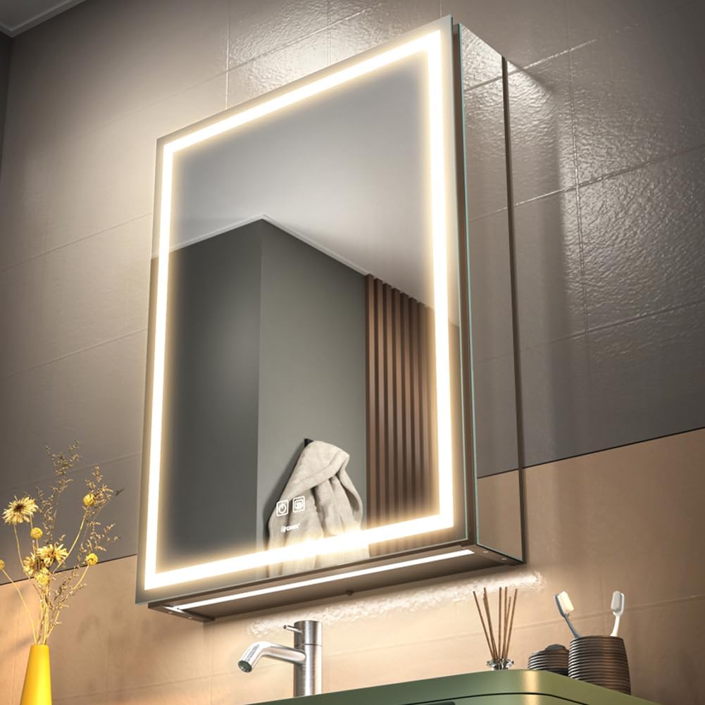 20 * 28 Left Hinge LED Bathroom Mirror Cabinet, Aluminum Medicine Cabinet