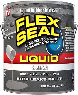Flex Seal Liquid, 1 Gallon, Clear, Liquid Rubber Coating Sealant, Waterproof, Flexible, Breathable, and UV Resistant, Roof Repair, Basements, RV, Campers, Trailers, Marine, EPDM, Masonry