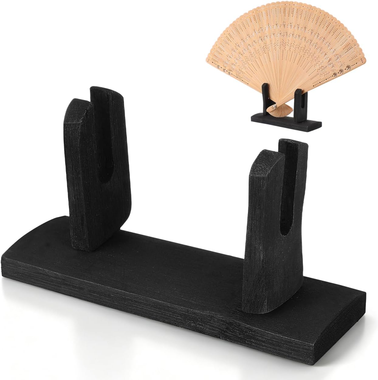 Garneck Japanese Fan Holder Stand Wooden Hand Fan Display Holder Rack Black Hand Held Storage Base for Organizer Decorative