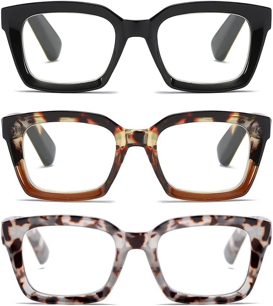 Readers for Women Oprah Style Square Reading Glasses with Spring Hinge Blue Light Blocking for Men Ladies