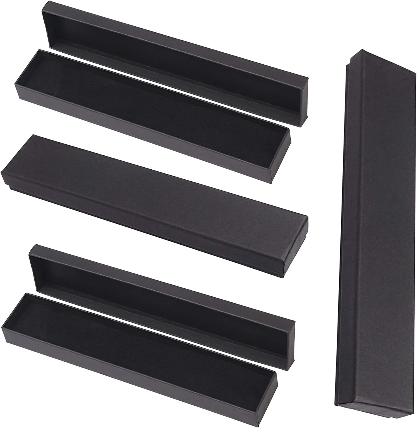 YuZhou 4PCS Black Necklace Box Long Jewellery Kraft Gift Boxes Chain Jewelry Display Cardboard Rectangle Bulk Case for Presents Earrings Bracelet Wedding