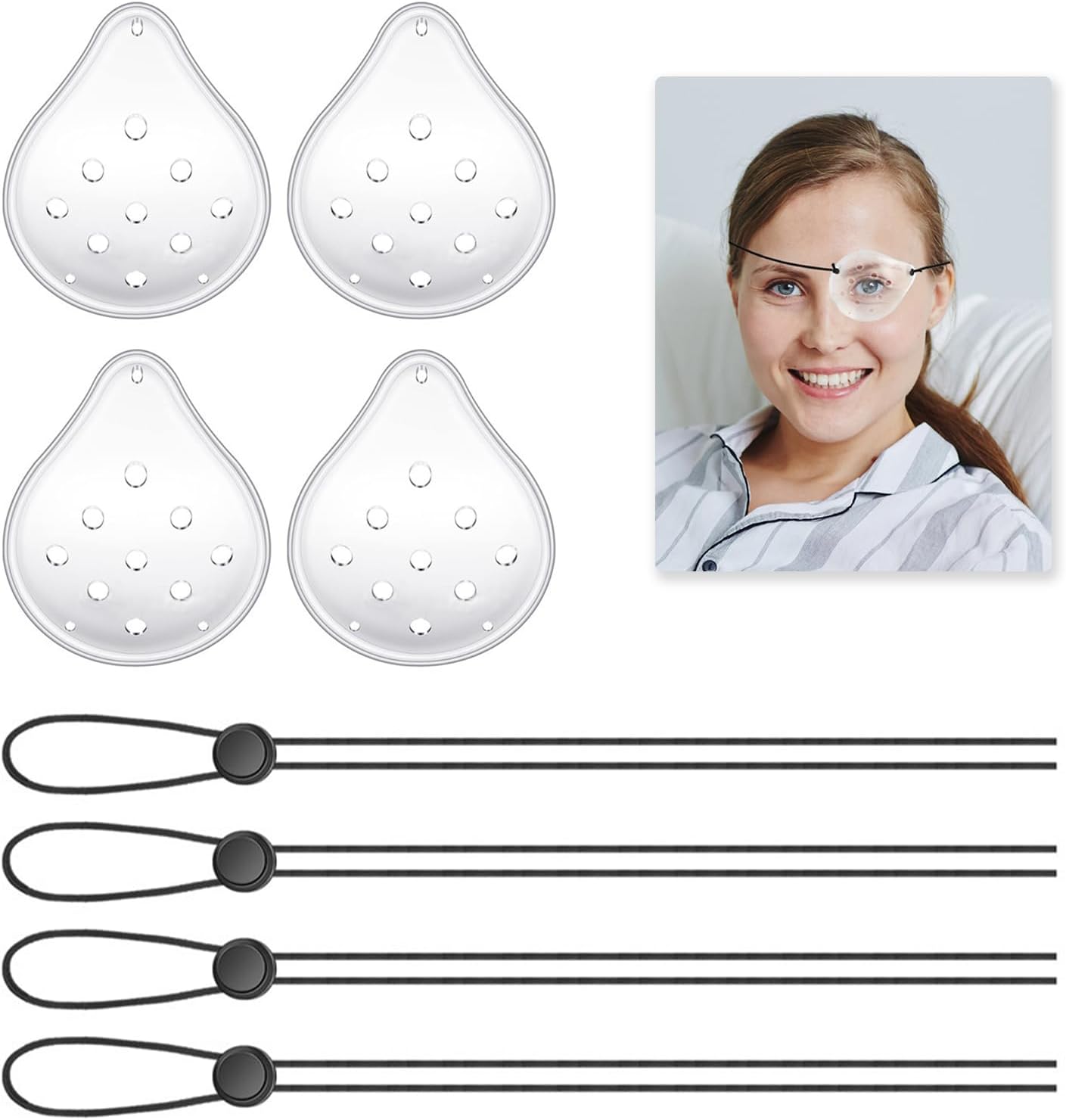 4 Pcs Transparent Eye Shield After Surgery, 9 Hole Plastic Ventilated Clear Eye Patches After Cataract Surgery Recovery, Adjustable Durable Protective Eye Masks, Eye Care Accessories for Adults