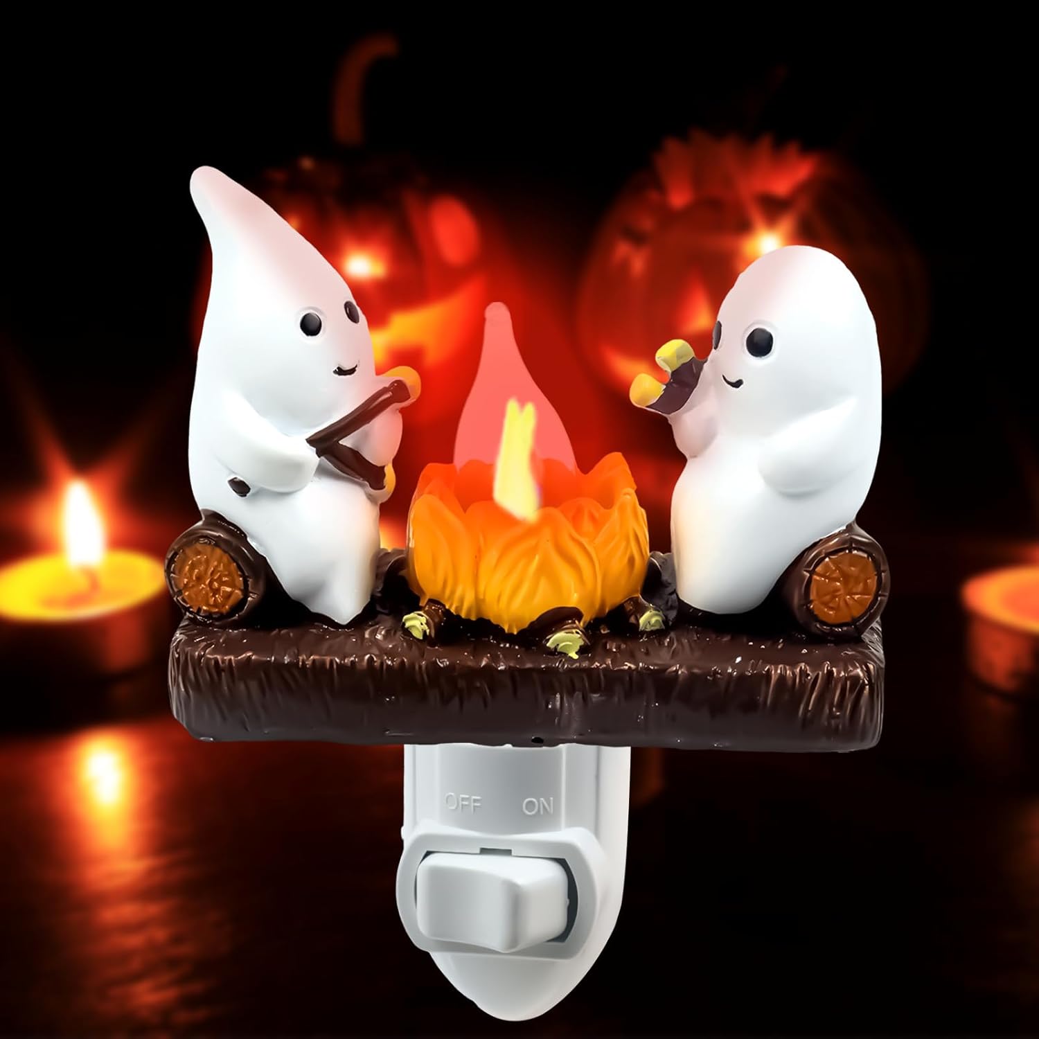 Ghost Campfire Flickering Night Light, Ghosts Campfire Flicker Flame Halloween Nightlight, 3D LED Campfire Night Light, Halloween Nightlight Indoor Figurine Lamps Decorations
