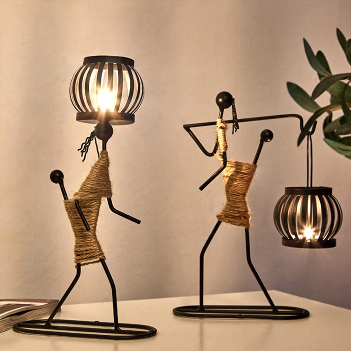 Candle Holders Set of 2 Tea Light Candles Holder for Tables Decor Vintage Metal Candlestick Holders Decorative Tealight Holder for Living Room Bedroom Fireplace for Her Mom(B +C)