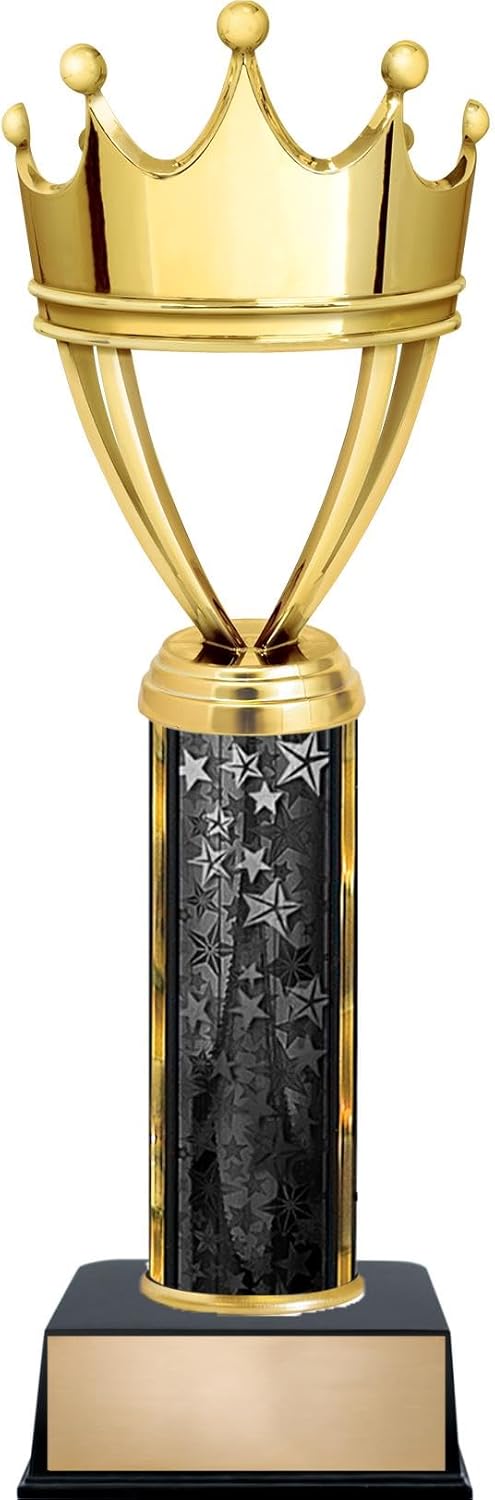 Customizable 12" Achievement Crown Black Star Trophy Award, Engrave Now