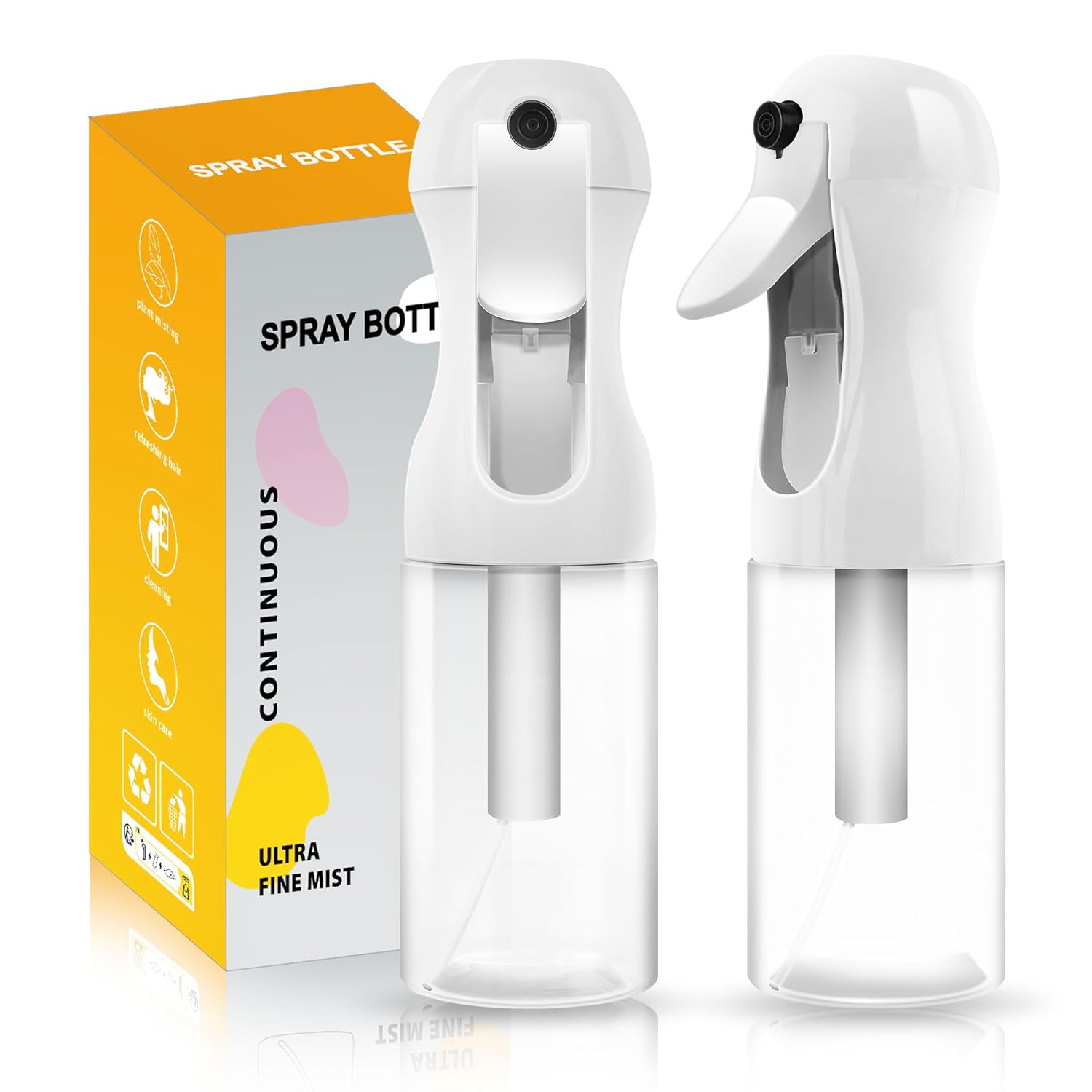 2Pcs Continuous Spray Bottle For Hair,Ultra Fine Refillable Water Mister for Hair Styling, Plants, Cleaning, Salon, Misting & Skin Care(200ml/6.8oz Clear)