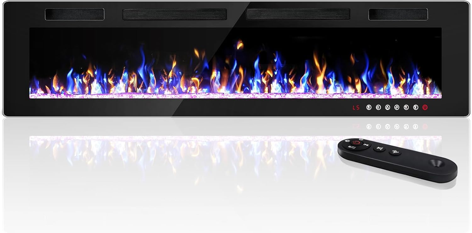 72 Inch Electric Fireplace, Ultra-Thin Fire Places Electric Fireplace Inserts Recessed and Wall Mounted with Remote Control & Touch Screen, 750W/1500W Fireplace Electric Heater with Timer, Multi-Flame