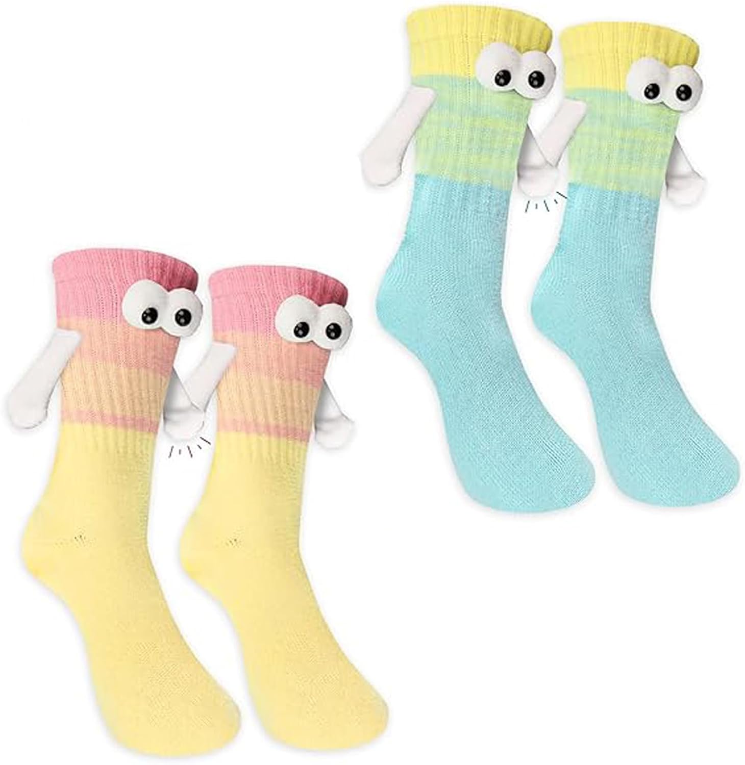 2 Pairs/4 Pairs Magnetic Socks,Novelty Socks Gifts For Couples Unique,Friendship Gifts For Women 3d Couple Doll Holding Hands,Novelty Weird Stuff For Couple Women Men
