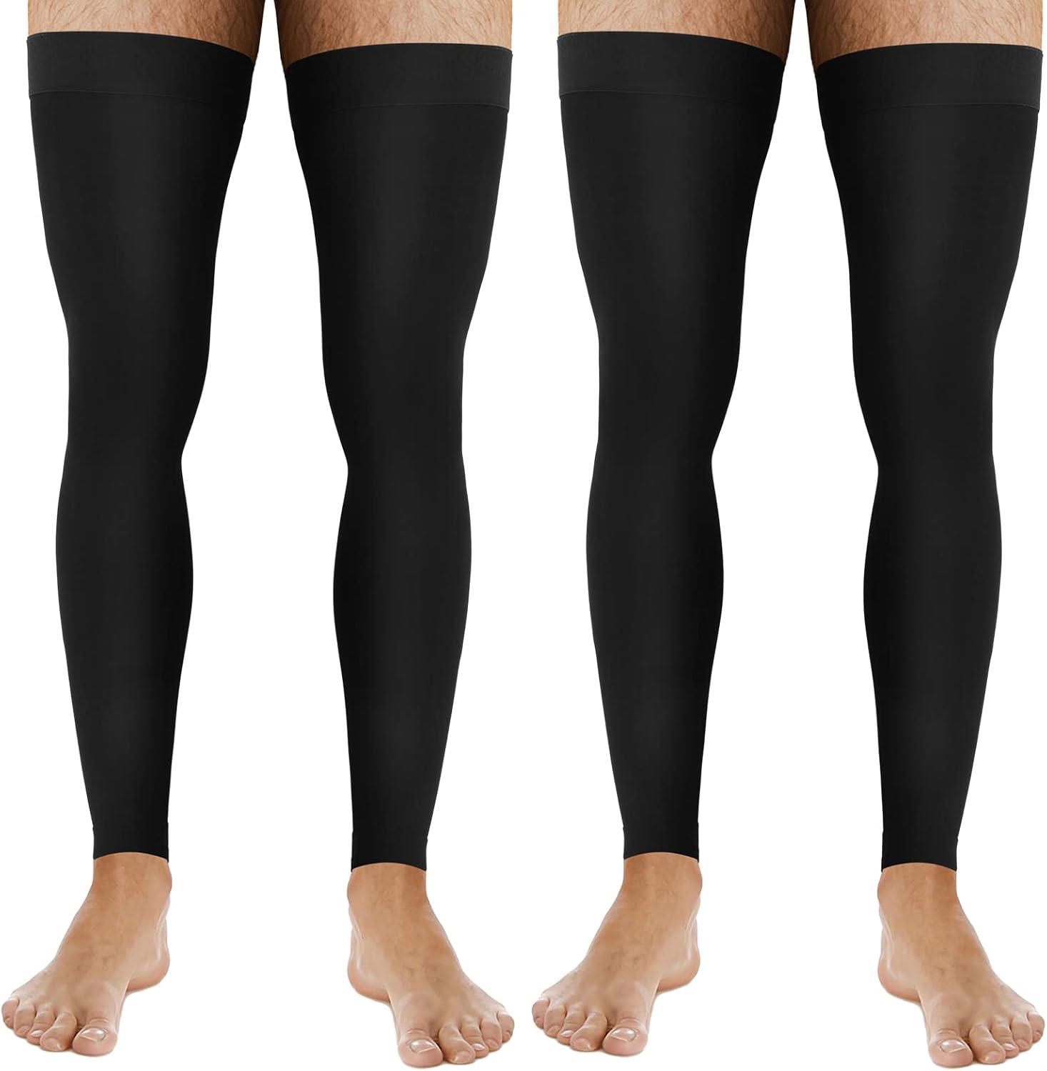 Zhanmai 2 Pairs Men's Thigh High Compression Stockings Footless 20-30 Mmhg Compression Leg Sleeves Thigh High Graded with Silicone Band for Men Sport Running Edema Swelling Black XL
