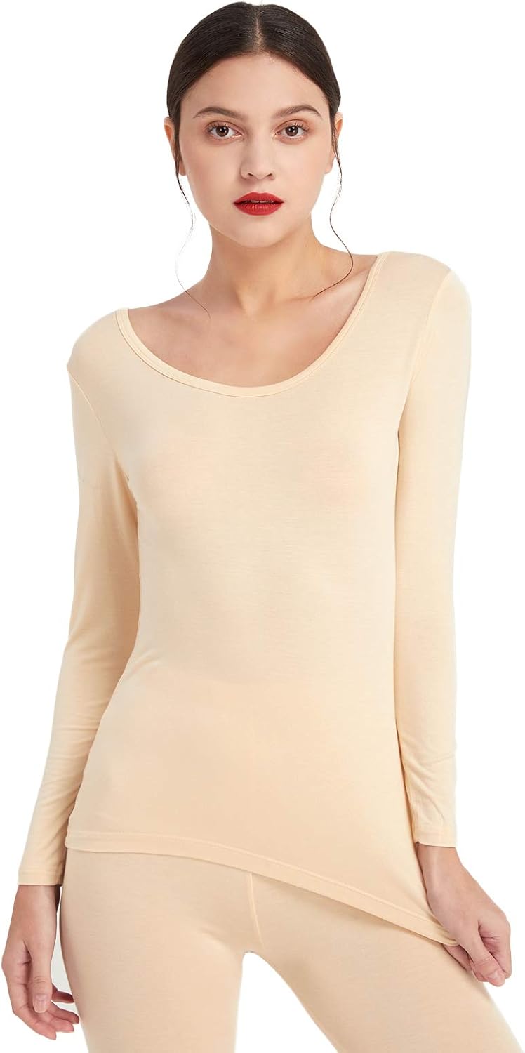 Mcilia Women's Ultrathin Modal Thermal Baselayer Top Scoop Neck Long Sleeve Undershirt