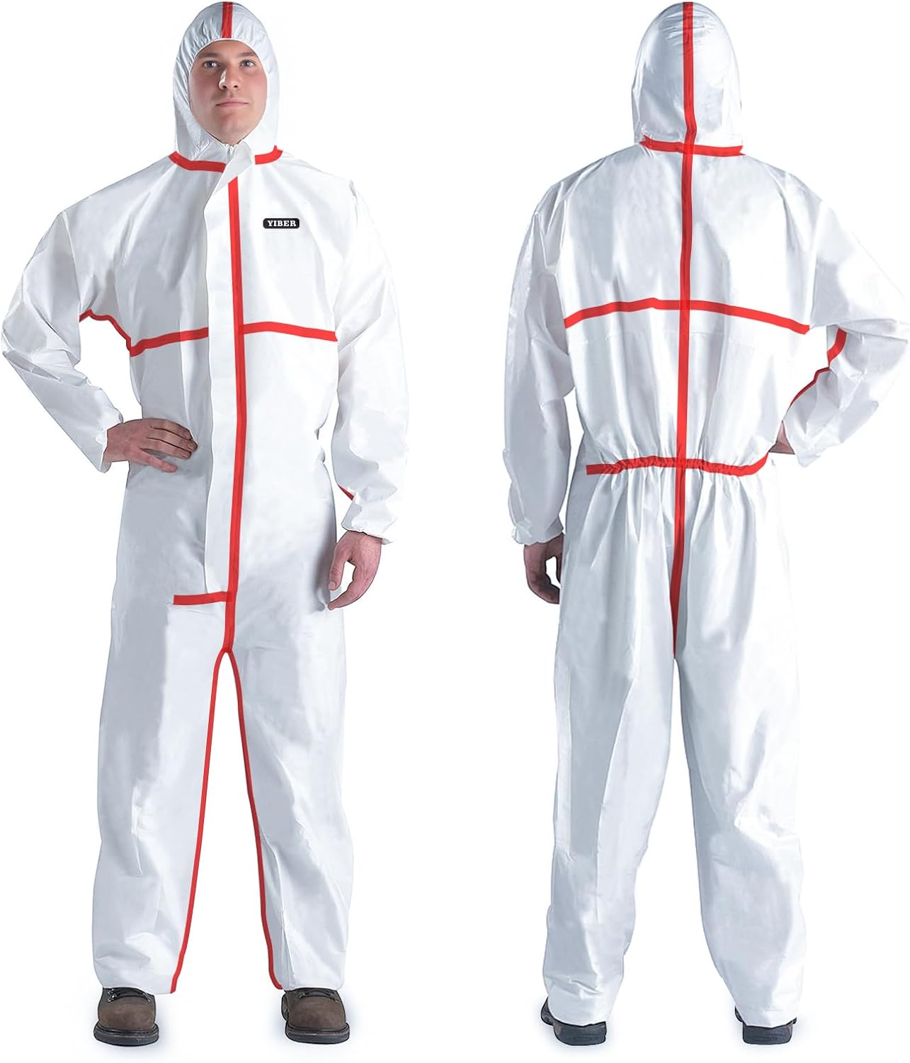Hazmat Suit Disposable Coverall | Heavy Duty Full Body Paint Coverall & Suit in 7 Sizes - 2X-Large, With Red Seal Tape, 1