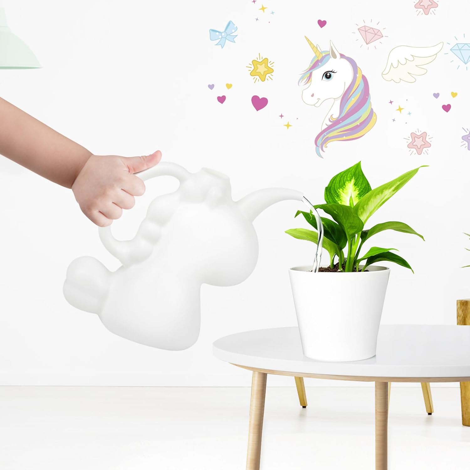 XXXFLOWER Unicorns Indoor Watering Can, 1 L Cute Animal Water Cans, Novelty Unicorns Shape Watering Pot for Office House Indoor Garden(White)