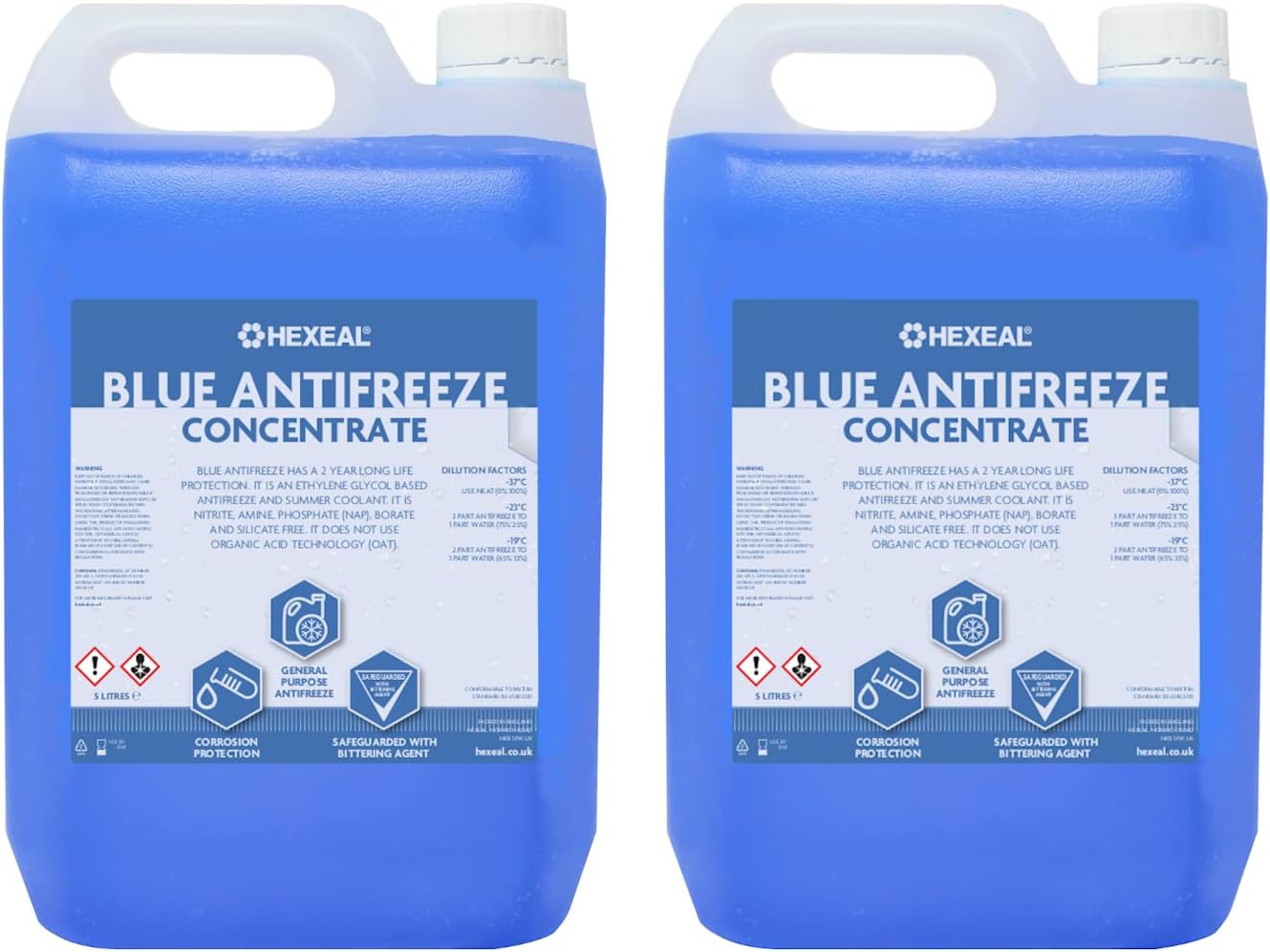 Hexeal Blue Antifreeze 10L – 2 x 5L of High Concentrate Long Life Engine Coolant & Antifreeze for Cars & Vans – Summer & Winter – All Year Freeze Protection to -37 Degrees Celsius
