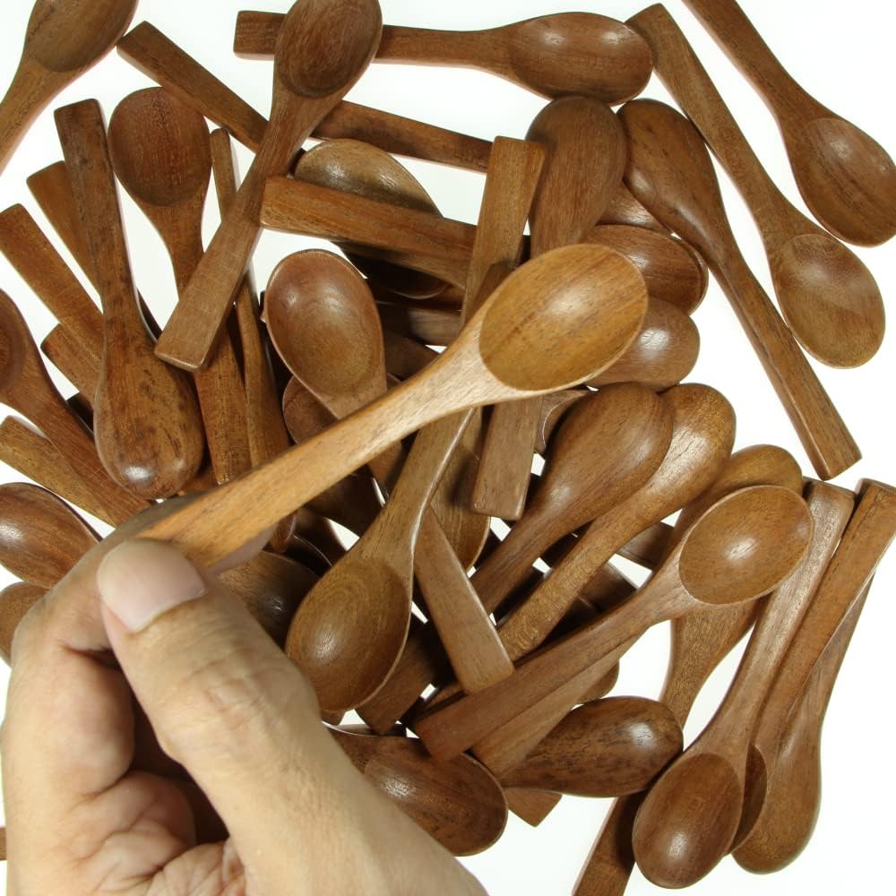 NUTTA - Small Wooden Spoons For Cooking, Condiments Honey Seasonings Pepper Ice-cream Sugar Salt/Red Wood Spoon (30 Pieces)