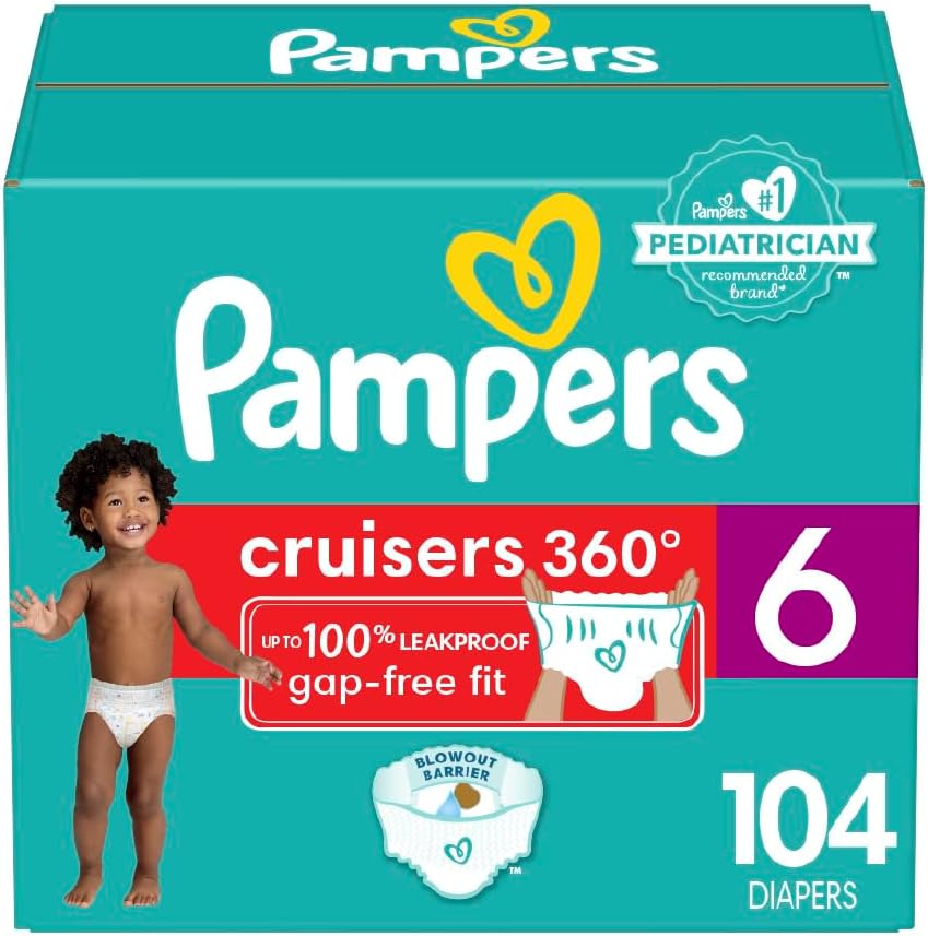 Pampers Diapers - Cruisers 360 - Size 6, 104 Count, Babyproof up to 100% Leakproof Pull-On Diaper