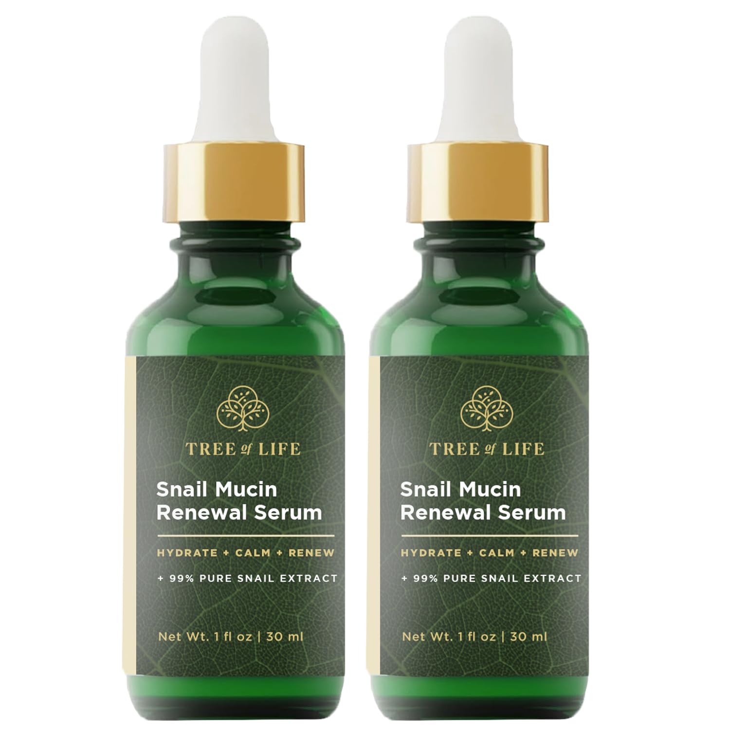 Tree of Life Beauty Hydrating Facial Serum - Advanced Snail Mucin 99% Pure Extract - Moisturizer for Hydration and Regeneration, Reduces Fine Lines - Gentle on Sensitive Skin - 2 Pack, 1 Fl Oz Each