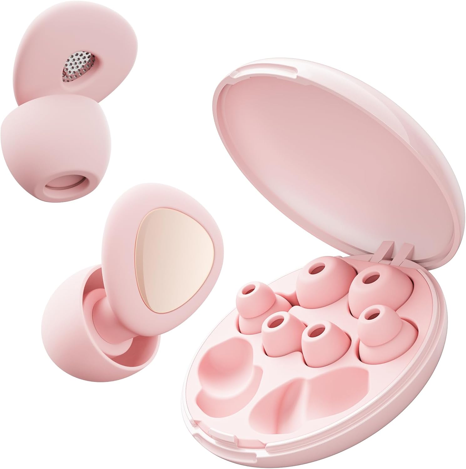 Ultra-Comfy Reusable Ear Plugs - 45dB SNR Noise Cancelling Earplugs for Sleep, Deep Focus,Travel,Sensitivity| Flexible Hearing Protection| Customizable Fit| 8 Pairs Ear Tips in Dual-Layer/S/M/L-Pink