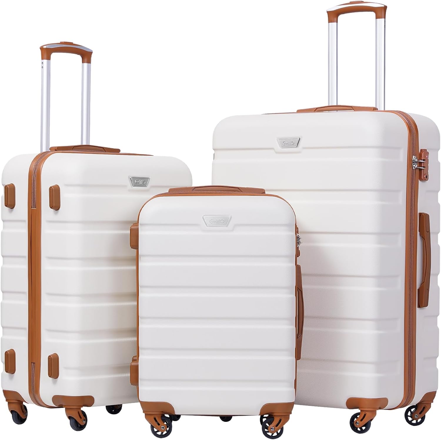Coolife Luggage Set, Lightweight Durable Hardshell, 3 piece, Apricot White