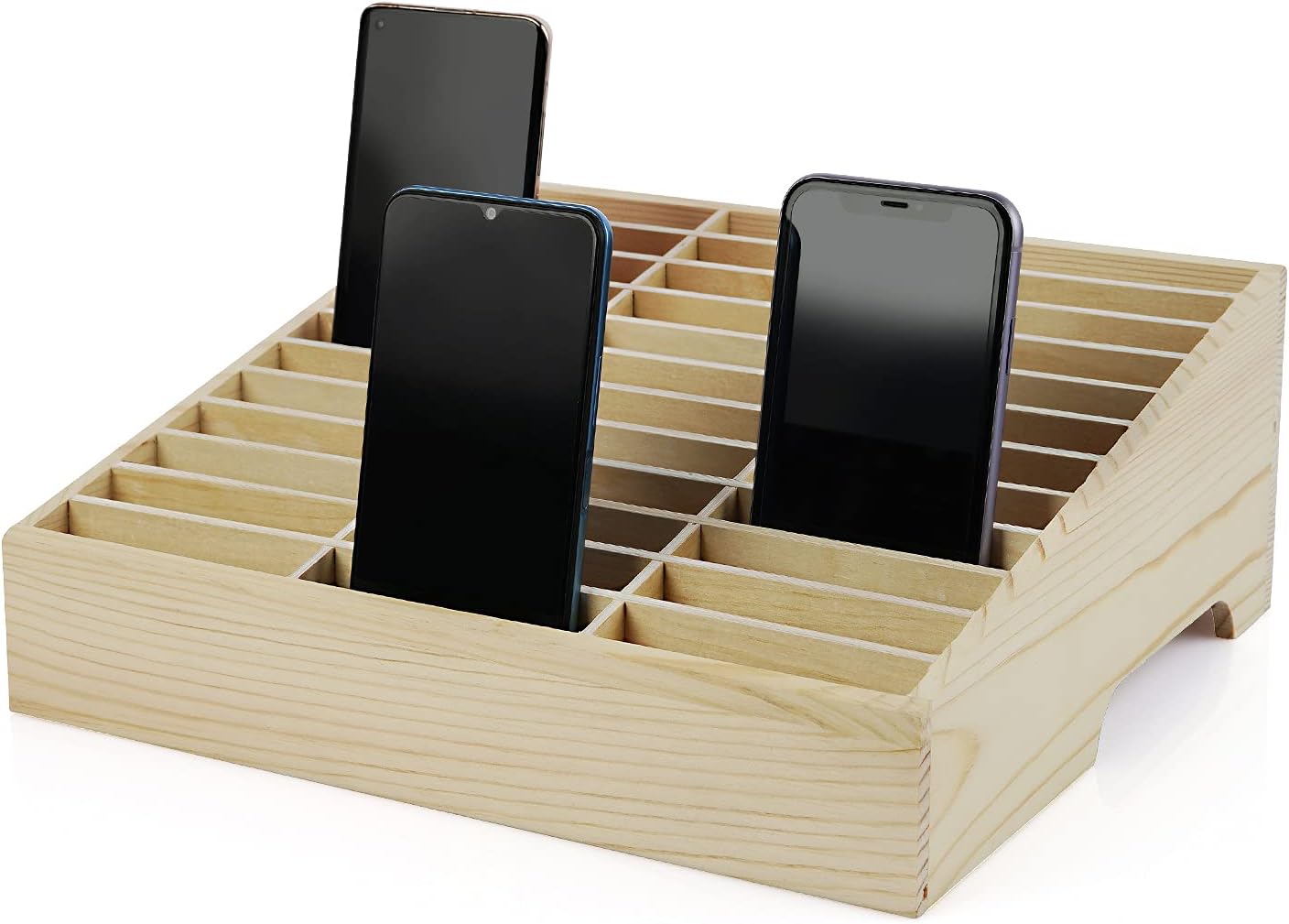 Ozzptuu 36-Grid Wooden Cell Phone Holder Desktop Organizer Storage Box for Classroom Office (36-Grid)