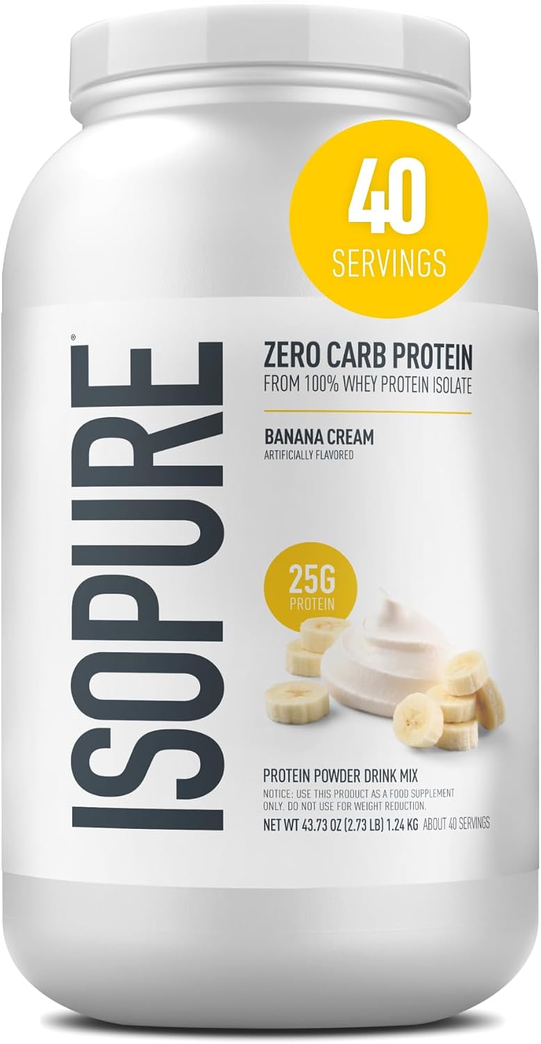 Isopure Zero Carb Whey Isolate Protein Powder, Banana Cream 3 LB