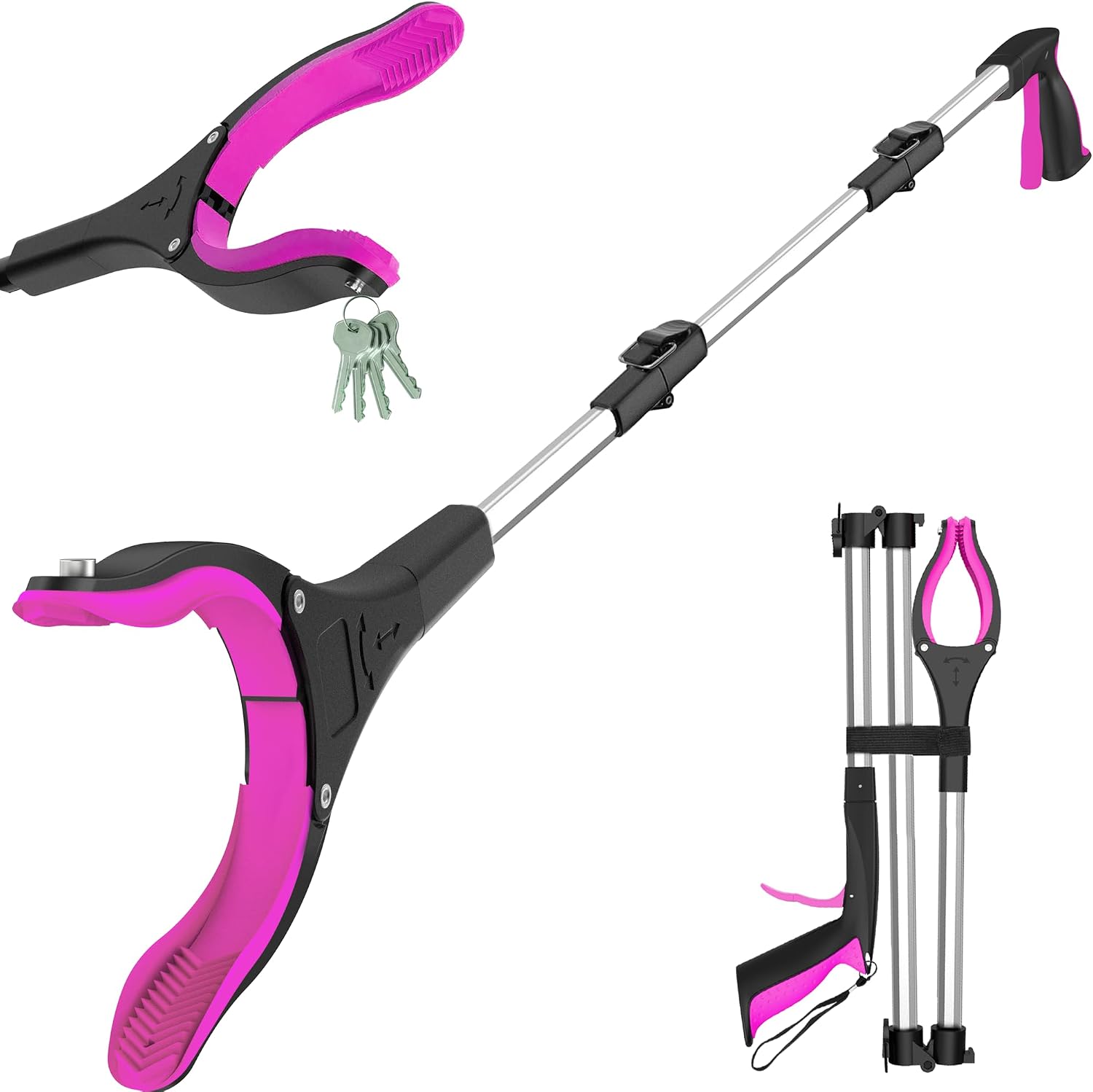 36"（91 CM) Foldable Litter Picker,Extra Long Grabber Reacher Stick Tool, Lightweight Rubbish Pick Up,Strong Magnetic Grip, 360° Rotating 4" Wide Claw, Anti-Slip Jaw (Purplesilver 36 inch)